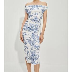 Commense Blue and White Bodycon Midi Dress